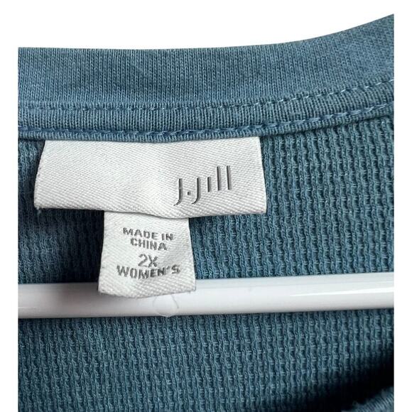 J.Jill Long Sleeve Pullover Knit Tunic Waffle Knit Top Pockets Women's 2X Blue - Picture 2 of 10